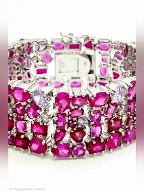 RARE Charles Winston 4-Row Multi-Cut CZ Pink/White Sterling Silver Bracelet